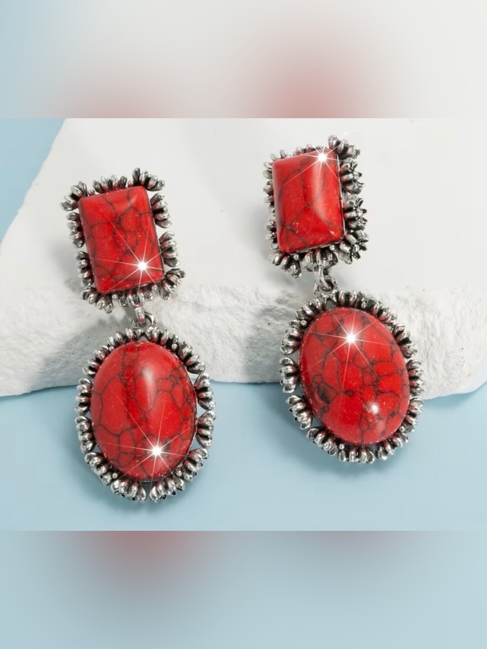 Western Earrings Red Stone Drop Earrings